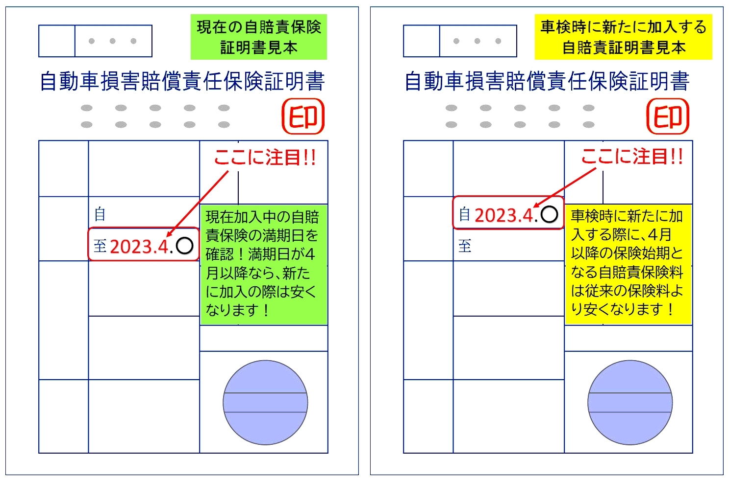 自賠責証明書見本